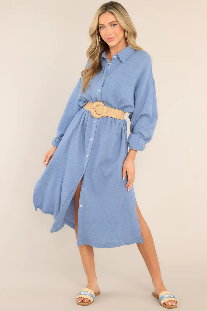 Somewhere Up Above Blissful Blue Gauze Midi Dress | Red Dress