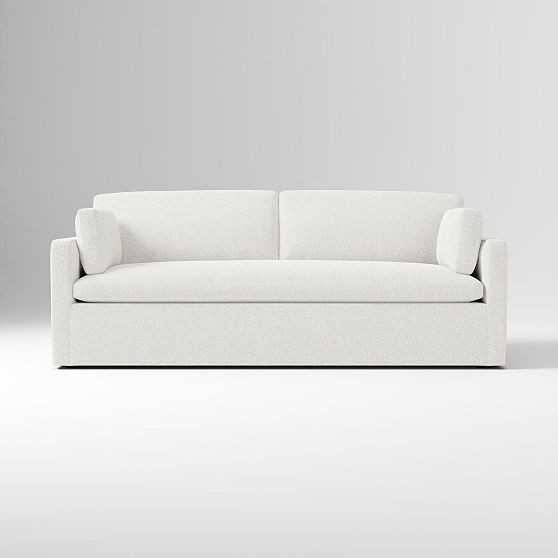Marin 85.5 Skirted Slipcover Sofa Down Chunky Boucle White Concealed Support | West Elm (US)