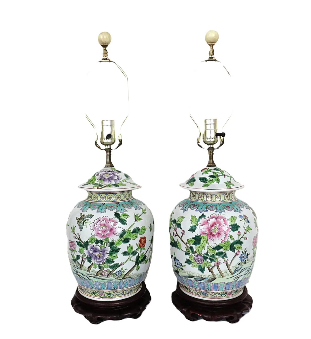 Pair of Chinoiserie Ginger Jar Table Lamps With Flowers and Butterflies Chinese Asian - Etsy | Etsy (US)