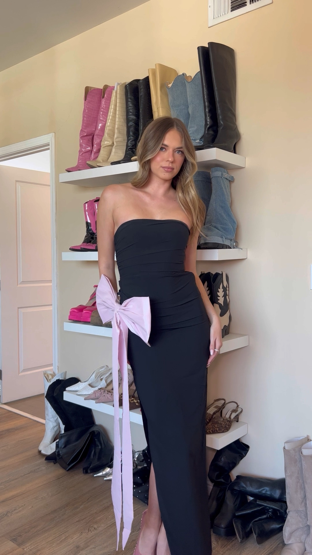 pink bow dress that is perf for the holidays! chic, elegant, & sexy with the leg slit! 

#LTKSeasonal #LTKHoliday #LTKStyleTip