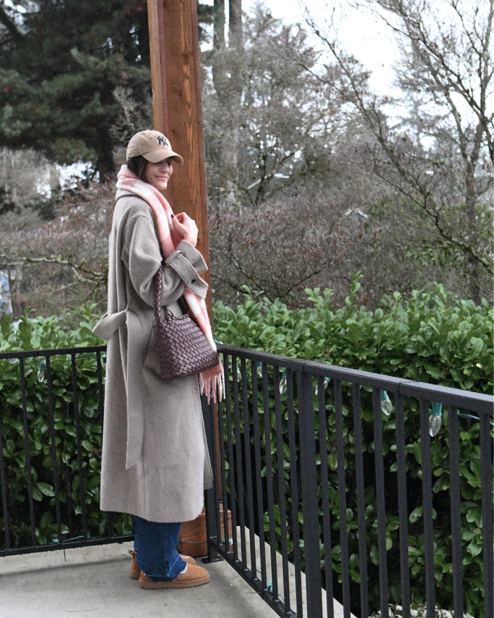 Cozy winter outfit featuring an oversized boyfriend coat (tall) , plaid pink scarf, wide-leg denim, and ultra mini uggs 

#LTKfindsunder50 #LTKfindsunder100 #LTKshoecrush