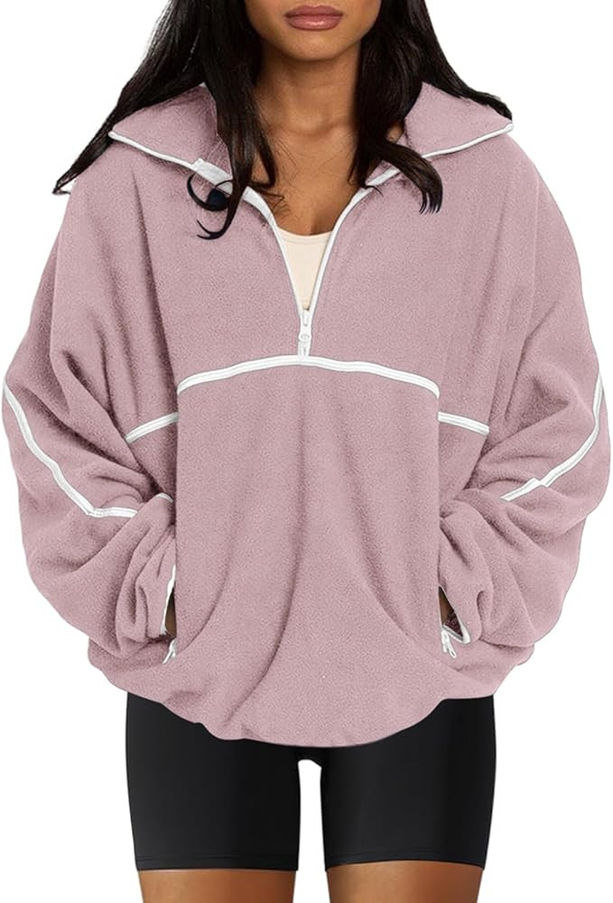 LASLULU Womens Half Zip Pullover Sweatshirt Sherpa Fleece Jacket Oversized Sweatshirt Warm Fuzzy ... | Amazon (US)