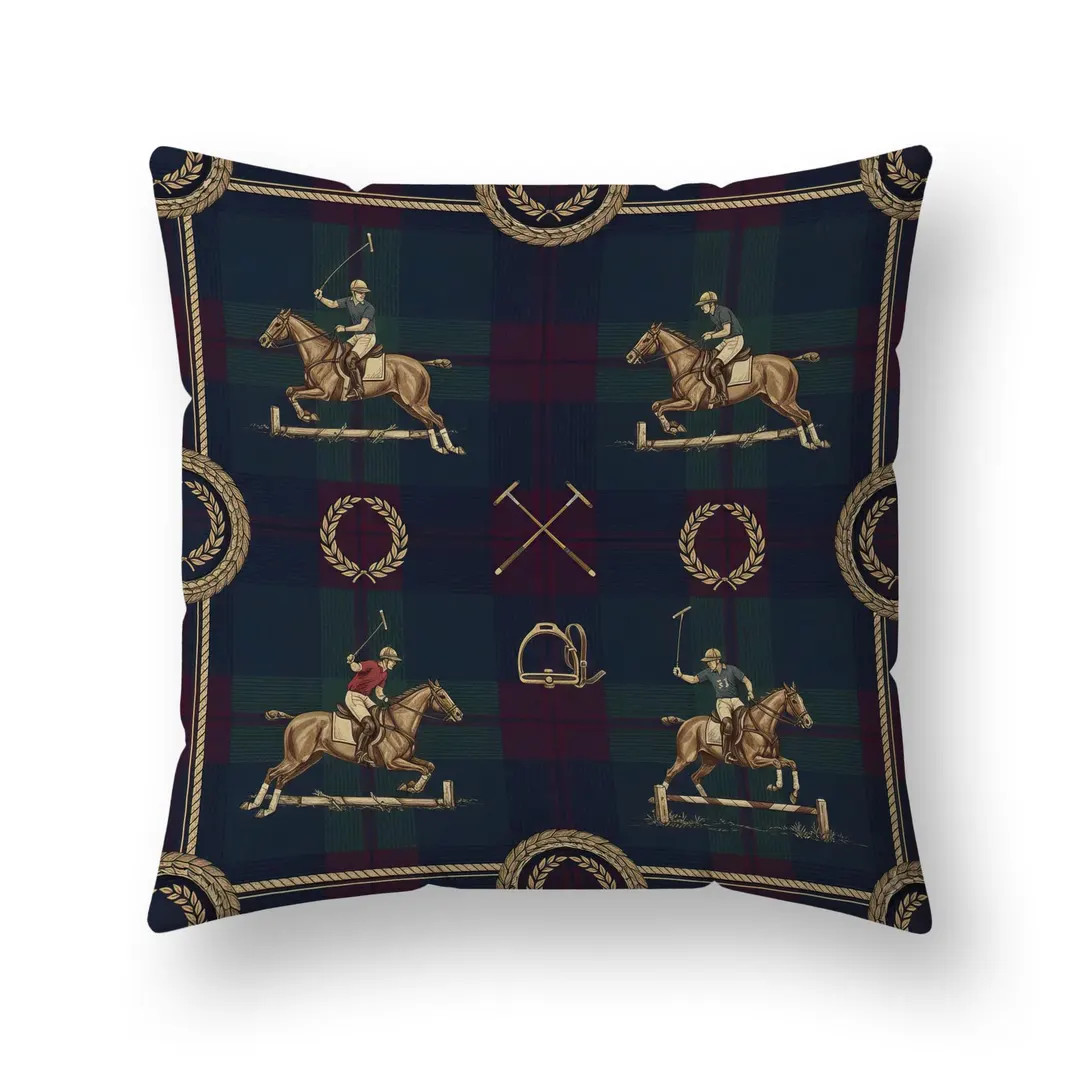 Equestrian Pillows, Polo Horse Pillow Cases, Tartan Design Pillow, Jumping Horse Decor, Sport Dec... | Etsy (US)