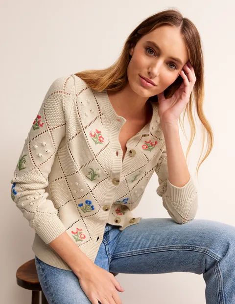 Cotton Embroidered Cardigan - Warm Ivory | Boden US | Boden (US)