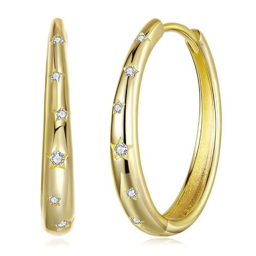 BRBLFLI Gold Star Huggie Hoop Earrings for Women, CZ Star Hoop Earrings, Small Polished Gold Hoops, S925 Sterling Silver, Hypoallergenic Earrings for Sensitive Ears, Gift Box Included | Amazon (US)
