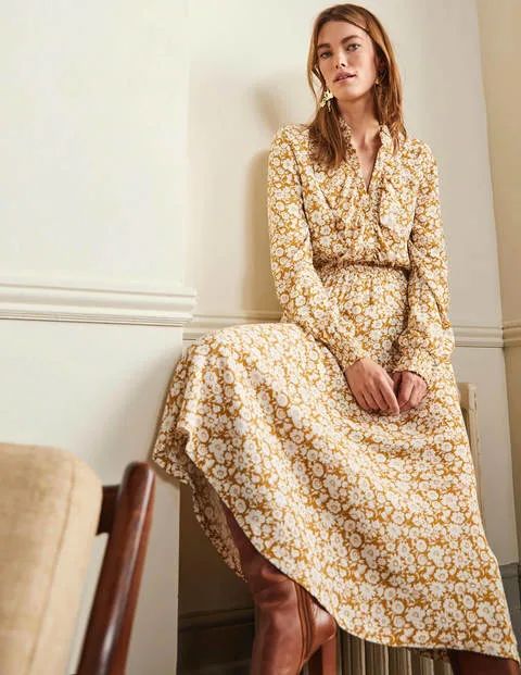 Ruffle Front Midi Dress - Brioche, Elegant Bloom Mono | Boden (US)