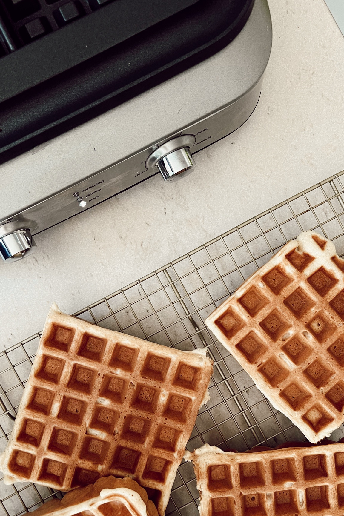 The best waffle iron of all time. Perfect waffles every single time! 

Williams Sonoma Breville Waffle Maker 