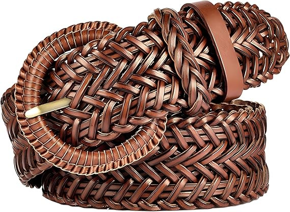 Women Wide Braided Leather Belt 1.6 inch Ladies Soft Woven Waistband with Buckle | Amazon (US)