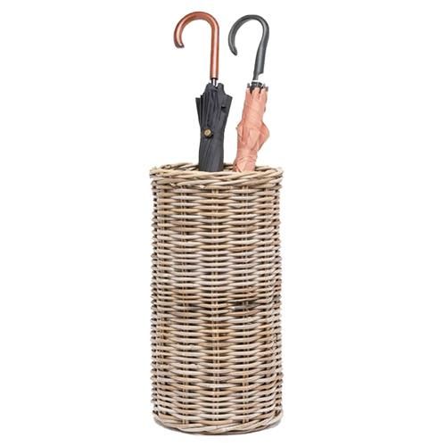 Pigeon and Poodle Malta Coastal Beach Mixed Grey Rattan Woven Umbrella Stand | Kathy Kuo Home