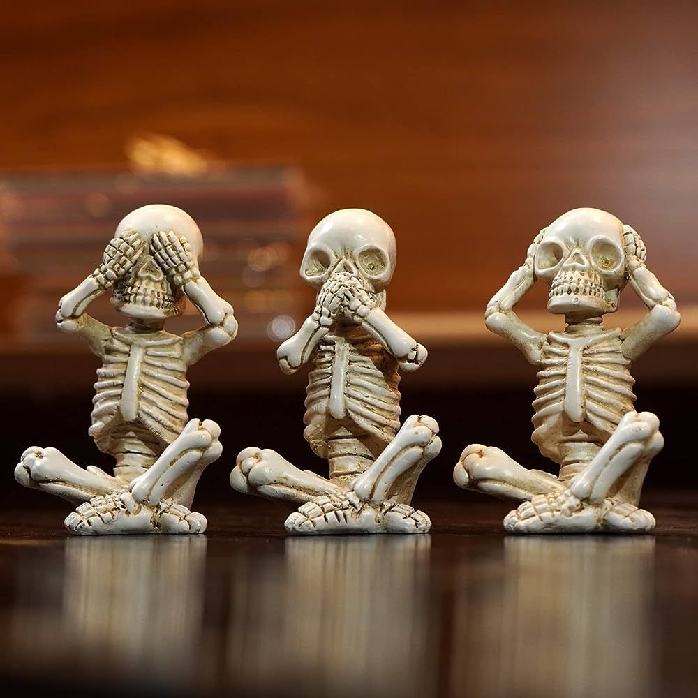 OwMell Set of 3 Wise Skeletons Statue, No Evil Skull Figurine, Hear See Speak No Evil Statue Figu... | Amazon (US)