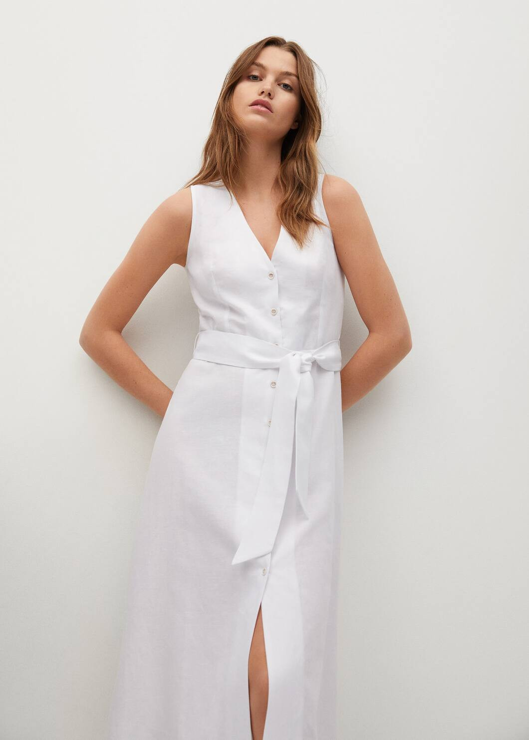 Belt linen dress | MANGO (UK)