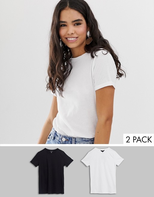 New Look 2 pack tee with roll sleeve in black and white | ASOS US