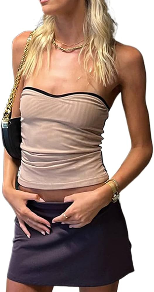 Women Sexy Knitted Strapless Tube Top Twist Front Hollow Crop Top Backless Bandeau Bustier Top Y2... | Amazon (US)