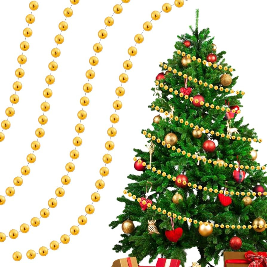 Christmas Tree Beads, 50ft Christmas Tree Garland Beads, Artificial Pearls Beads, Gold Plastic Be... | Amazon (US)