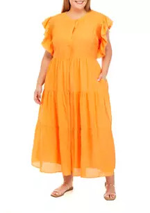 Plus Size Short Sleeve Ruffle Tiered Midi Dress | Belk