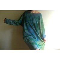 Hand-Painted Cotton Tunic Dress Oversize Green Kimono, Plus Size Vegan | Etsy (US)