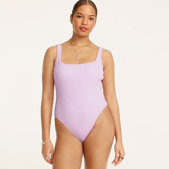 Textured squareneck one-piece | J. Crew US