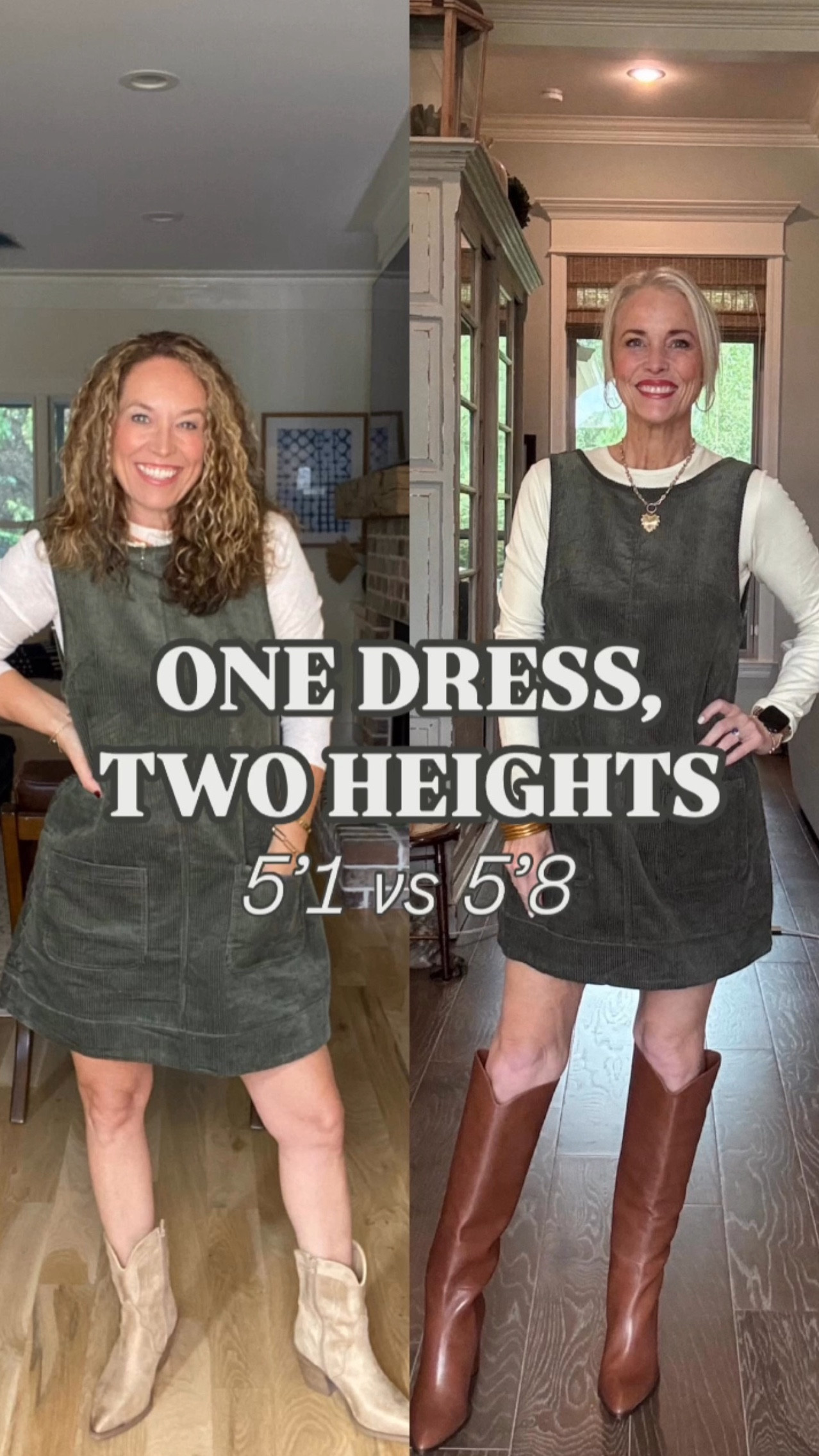 No matter your height, this corduroy jumper dress is the perfect piece to take you from winter to spring! 

Lauren is 5’8” and wearing a small, which fits her taller frame just right, while Leslie, who’s 5’1”, is in the extra small, and it’s just as flattering on her petite figure. This versatile staple works for all heights and can be styled so many ways for the changing seasons!

The soft corduroy adds the perfect touch of texture, making it easy to layer now with turtlenecks and boots, then transition into spring with a light blouse and sneakers. And the best part? It’s under $30—such an easy, affordable wardrobe refresh!

#LTKFindsUnder50 
#LTKOver40 
#ltkmidsize

#LTKOver40 #LTKWatchNow #LTKFindsUnder50