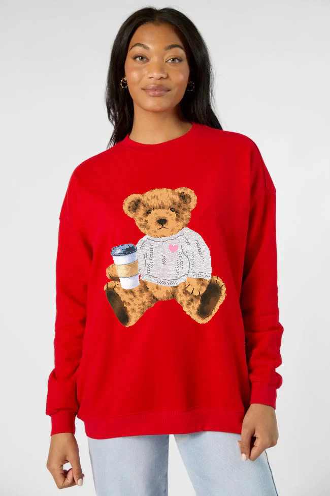 Vintage Teddy Bear Heart Sweater Red Oversized Graphic Sweatshirt FINA | Pink Lily