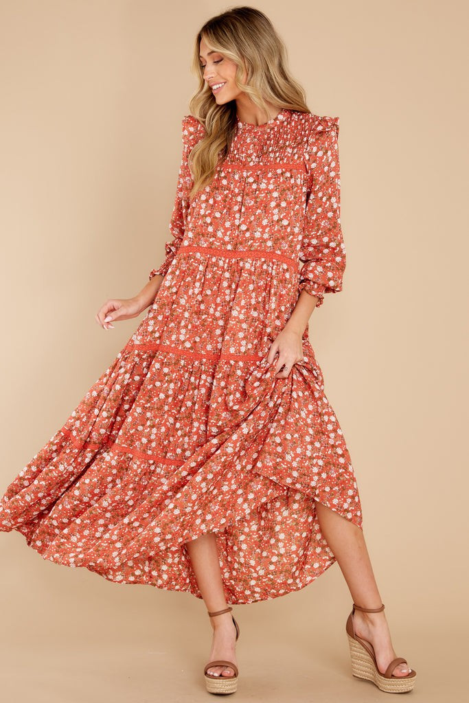 Choose Us Orange Floral Multi Print Maxi Dress | Red Dress 