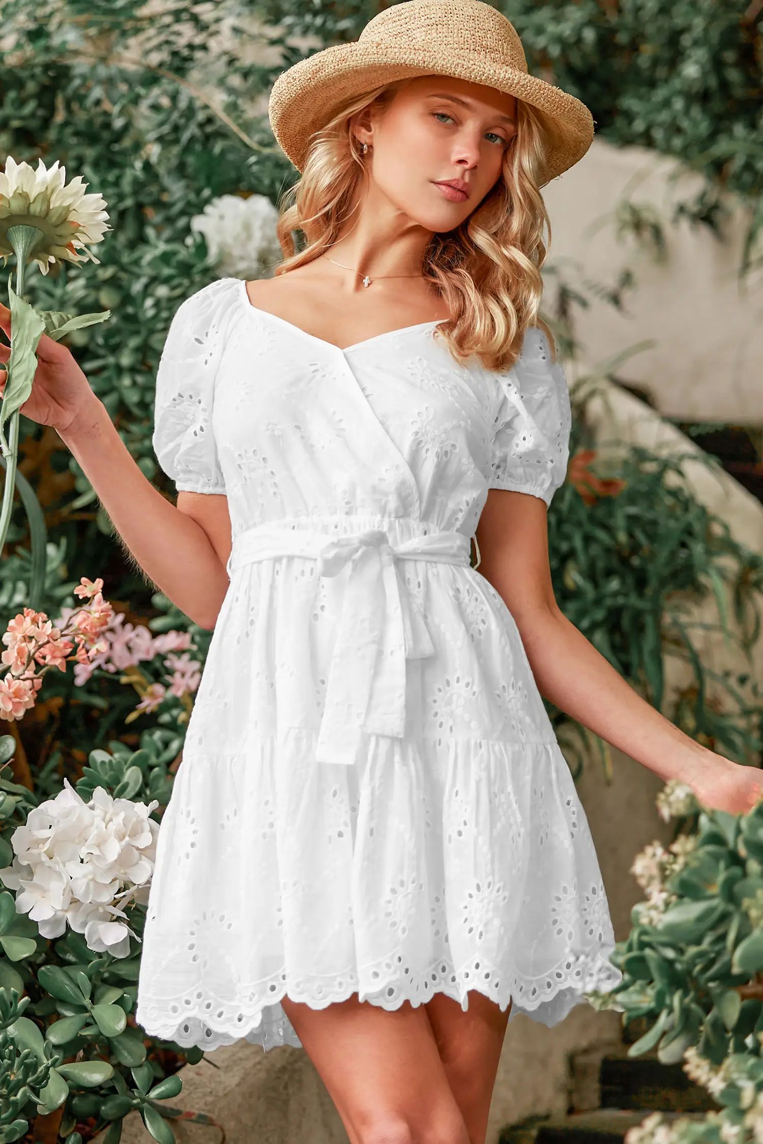 Querim Belted Floral Eyelet Milkmaid Dress | Cupshe US