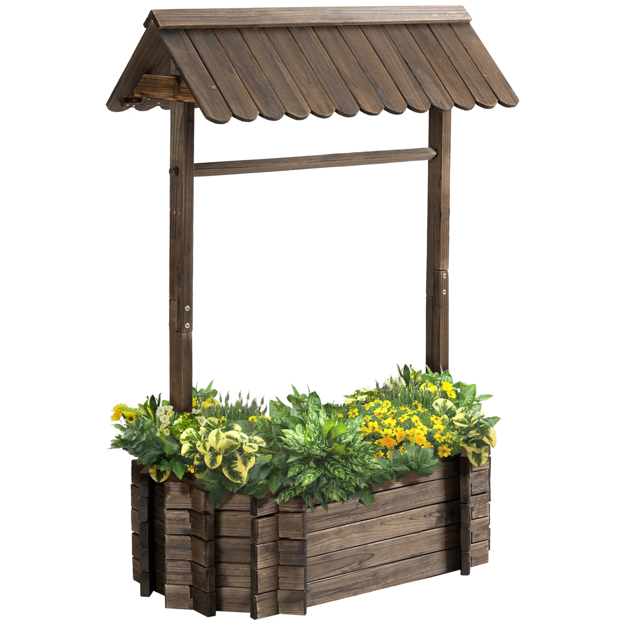 Outsunny Wooden Wishing Well Raided Garden Bed, Rustic Planters for Outdoor Plants, Patio Ornamen... | Walmart (US)
