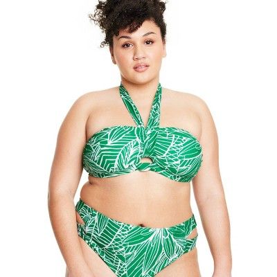 Women's Linear Floral Print Halter Neck Bikini Top - Tabitha Brown for Target Green | Target