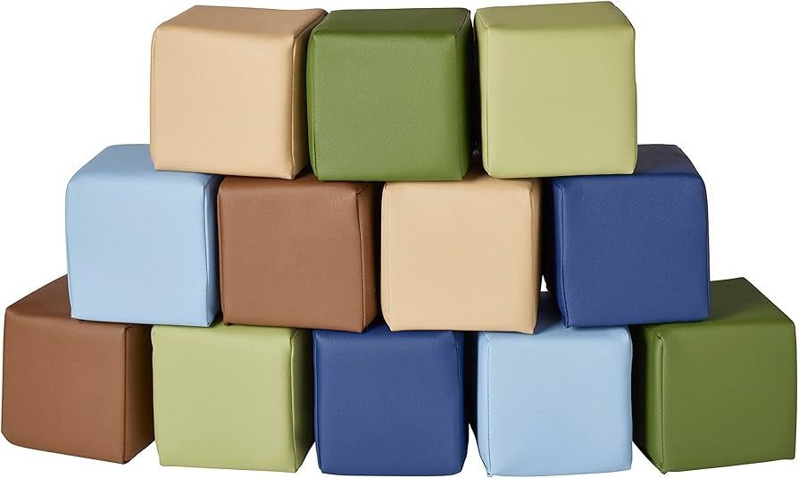 ECR4Kids SoftZone Patchwork Toddler Building Blocks, Foam Cubes, Earthtone, 12-Piece | Amazon (US)