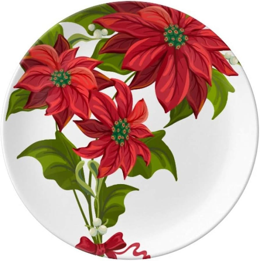 Christmas Flower Poinsettia Bouquet Red Plate Decorative Porcelain Salver Tableware Dinner Dish | Amazon (US)