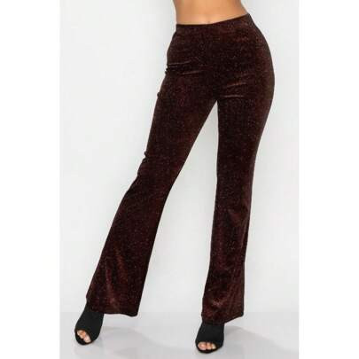 Glittery Flare High-Rise Elastic Pants | SHEIN