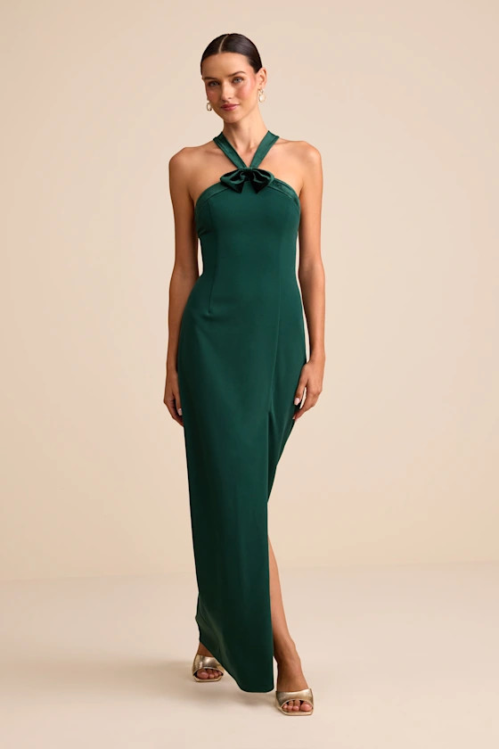 Bisian Green Velvet Bow Backless Apron Maxi Dress | Lulus