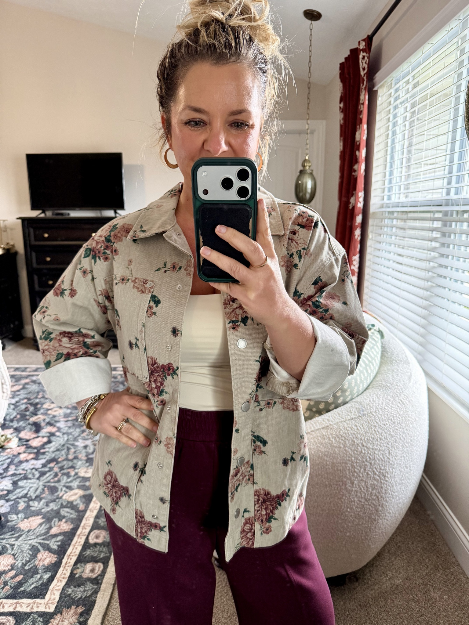 Cutest floral Target denim jacket & Amazon pants that feel so high end! I sized down to a small in the jacket & wearing my true size large in the pants  

#LTKMidsize #LTKPetite