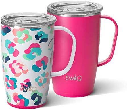 Swig Life Party Animal + Hot Pink Coffee Lovers Gift Set, Includes (2) 18oz Travel Mugs, Triple Insu | Amazon (US)