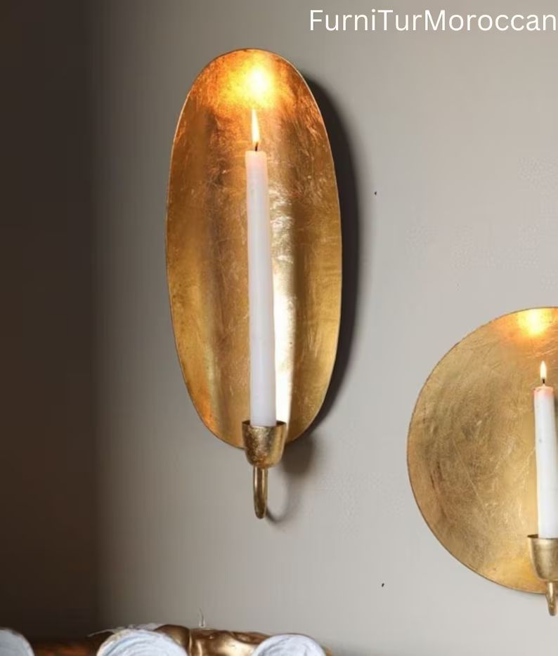 Moroccan Oval brass Gold Leaf Candlestick Holder Wall Sconce | Etsy (US)