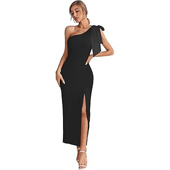MakeMeChic Women's Elegant Bow One Shoulder High Slit Cocktail Party Maxi Dress | Amazon (US)