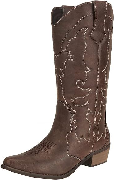 Womens Western Cowgirl Cowboy Boots Mid Calf Snip Toe Fashion Shoes | Amazon (US)
