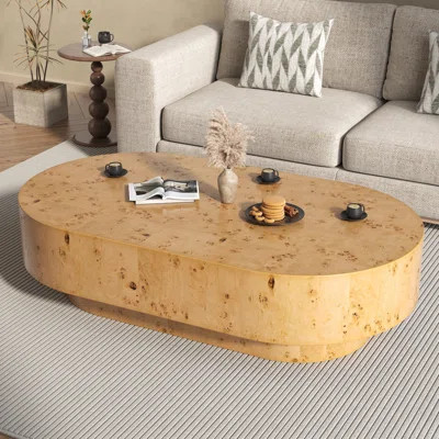 43.7'' Handcrafted Burl Wood Oval Coffee Table with Sturdy Pedestal, Mid-Century Modern Solid Wood Coffee Table for Living Room | Wayfair North America