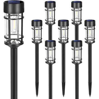 8-Pack Solar Pathway Lights, 3000K Warm LED - Glass Metal Outdoor Waterproof Garden Lights For Yard Path Lawn Walkway Driveway | Wayfair North America