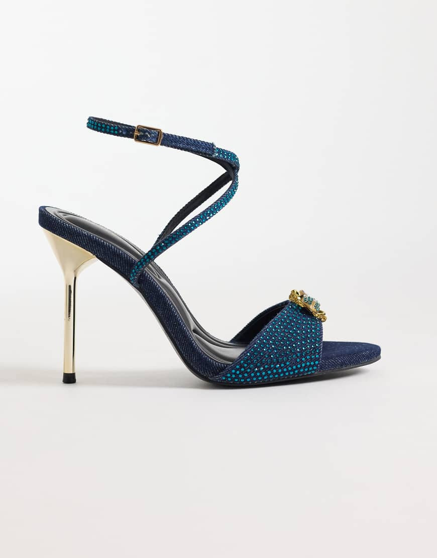 Azalea Wang Treetok embellished heeled sandals in indigo denim-Blue | ASOS (Global)