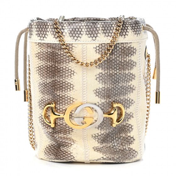 GUCCI Snakeskin Mini Zumi Bucket Bag Grey | Fashionphile