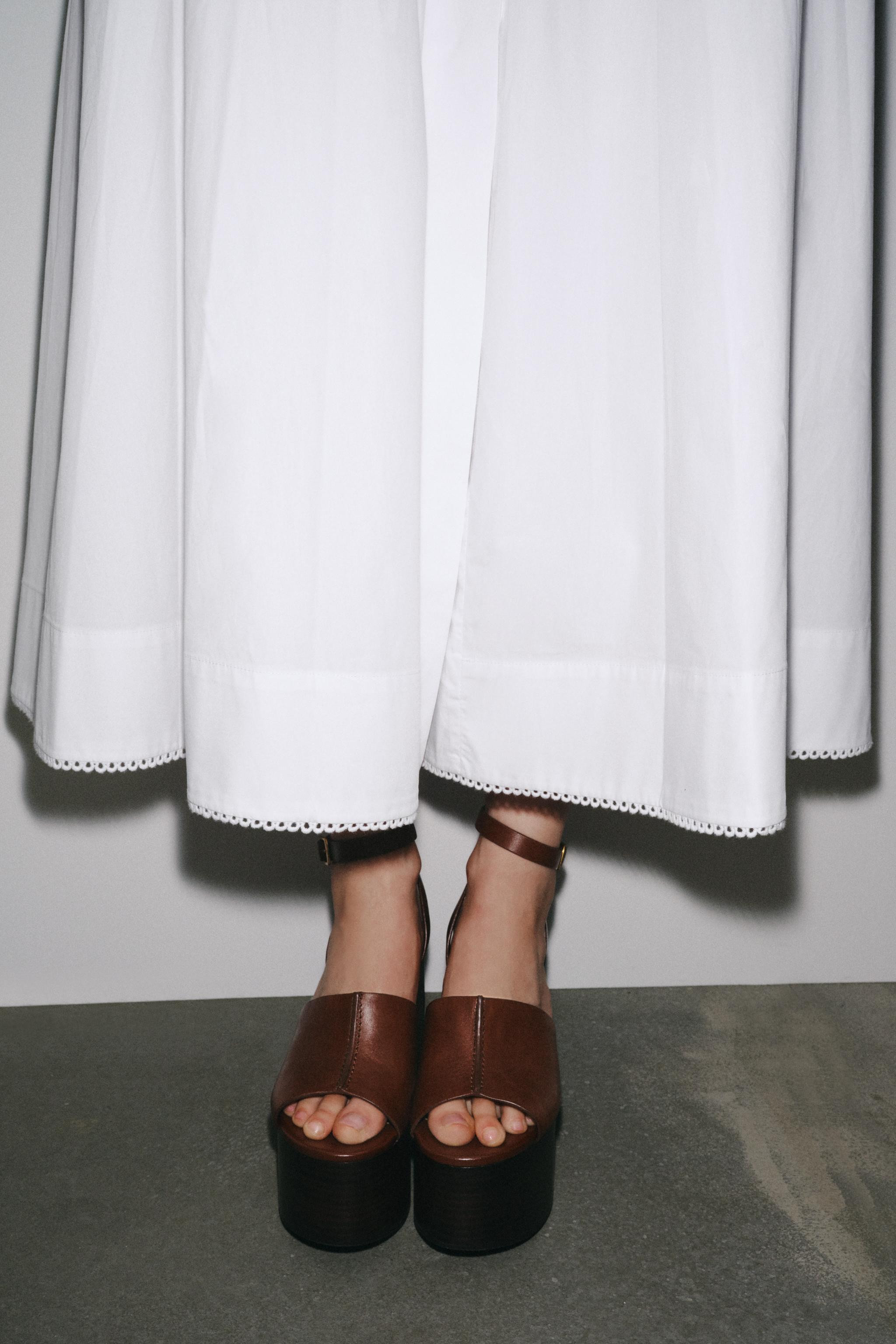 LEATHER WEDGE SANDALS WITH STRAP | Zara US