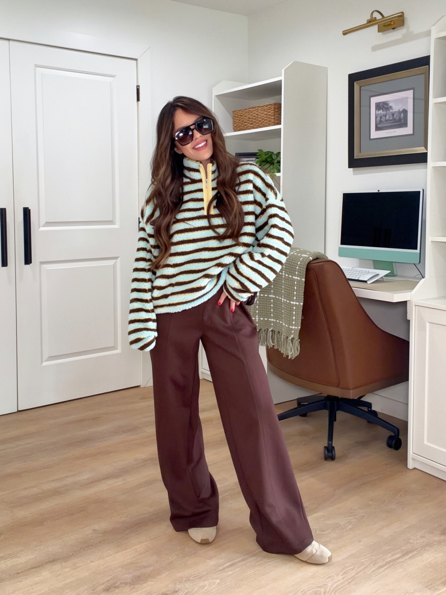 Such a cute cozy Walmart look 🤎 This striped pullover is oversized and so good with these flowy chocolate brown pants. I’d size up in the pullover for this relaxed fit — I’m wearing a large. The pants run roomy, so size down — I’m in an XS.

Walmart fall outfit, Walmart fashion, cozy fall outfit, striped pullover, oversized sweater, brown wide leg pants, chocolate brown pants, casual fall outfit, affordable fall fashion, petite friendly outfit, Walmart finds, fall travel outfit, everyday mom style

#LTKootd #LTKSeasonal #LTKTravel