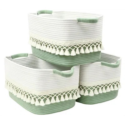 3 Pack Storage Basket For Shelves, Boho Cotton Rope Storage Bins With Heavy Tassel, Shelf Baskets Large Woven Baskets For Organizing, Cube Organizer B | Wayfair North America