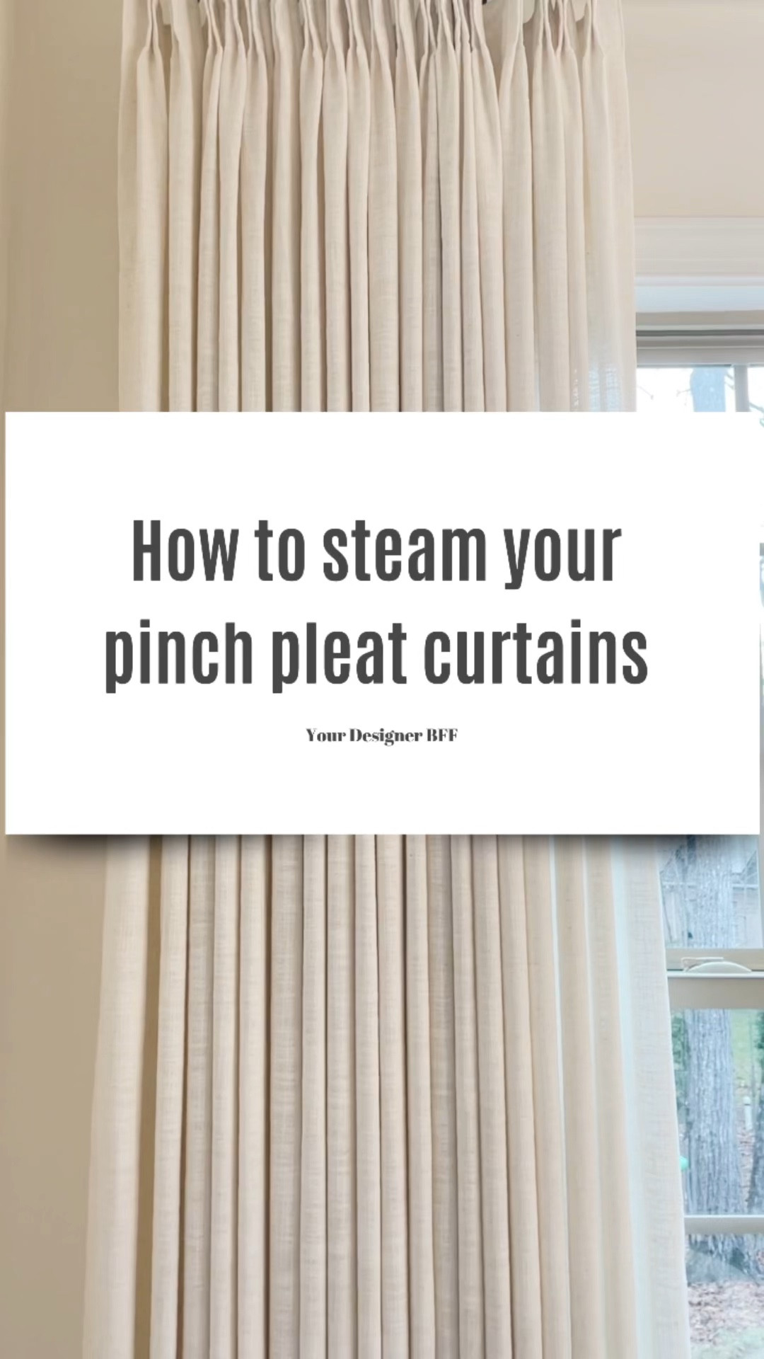 Pitch pleat curtain specs: Color: Ivory White
Hanging Header Style: Pinch Pleat 
Panel Width: 104 in
Panel Length: 108 in (for 10 ft ceilings)
Lining: Unlined

My ceilings are 10 ft high 



#LTKSeasonal #LTKVideo #LTKhome