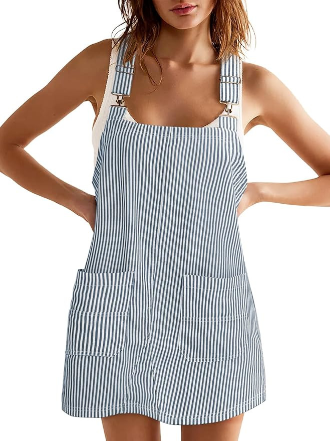 Yousify Womens Casual Denim Dress Summer Striped Overalls Romper Adjustable Straps Sleeveless Jea... | Amazon (US)