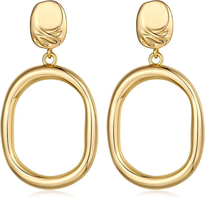 Gold Silver Oval Circle Drop Earrings Gold Statement Earrings for Women Gift | Amazon (US)