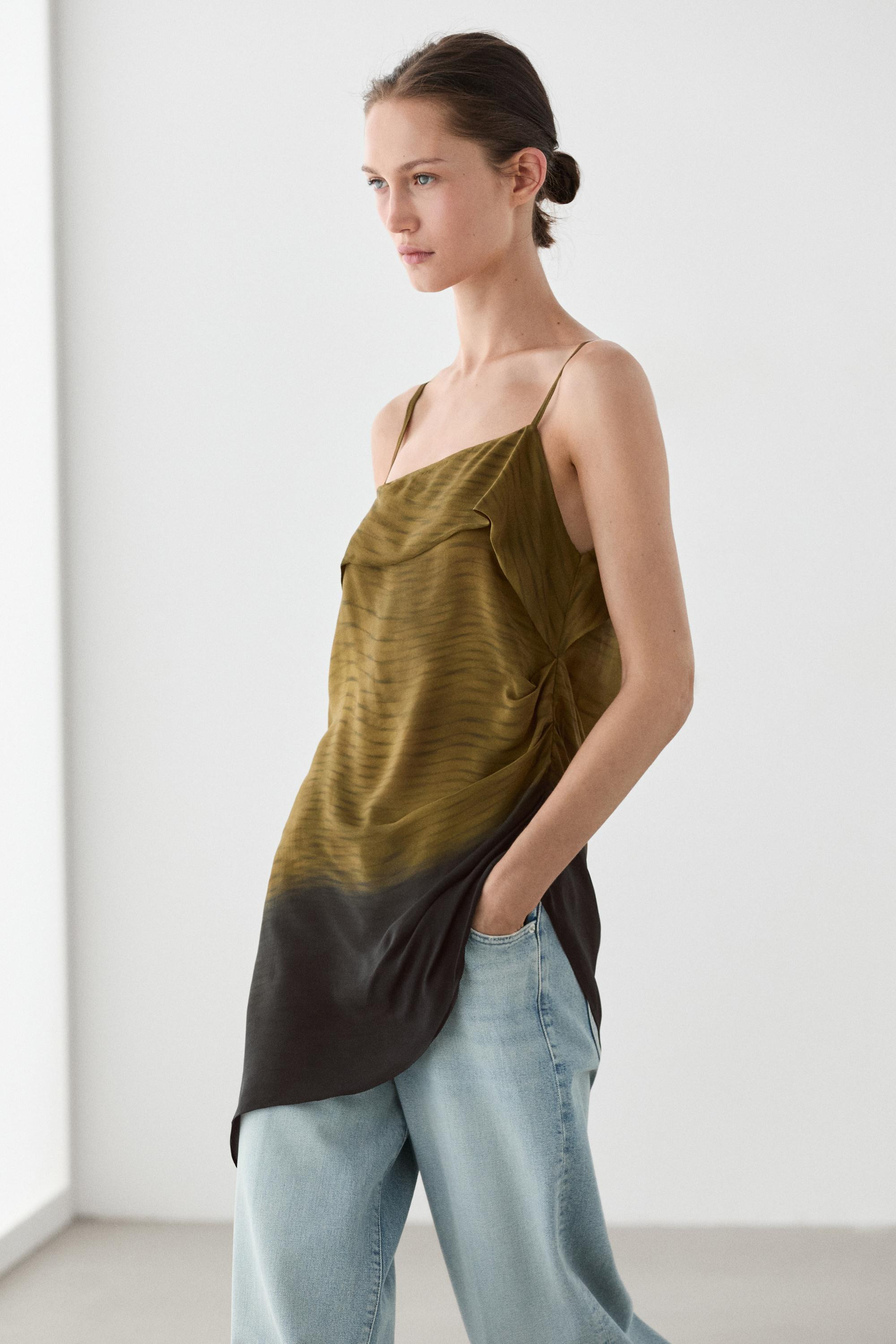 Asymmetric strappy top with draped detail | Massimo Dutti US