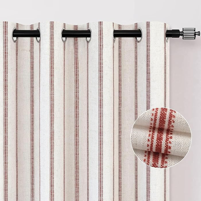 DriftAway Farmhouse Linen Stripe Blackout Curtains, W52xL96, Red | Amazon (US)