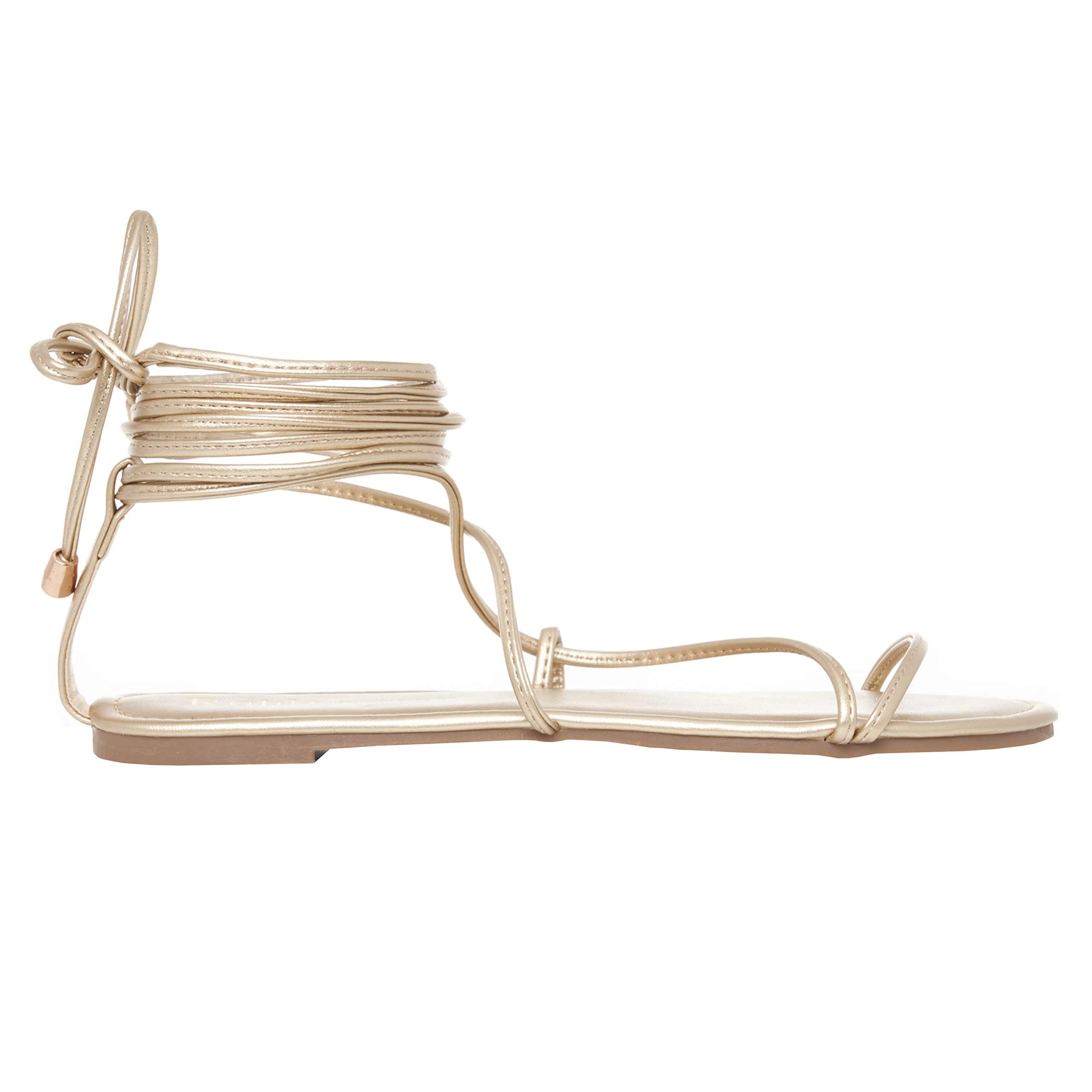 Rohb Getty Gold Fashion Lace Up Gladiator Open Toe Flat Sandals | Walmart (US)