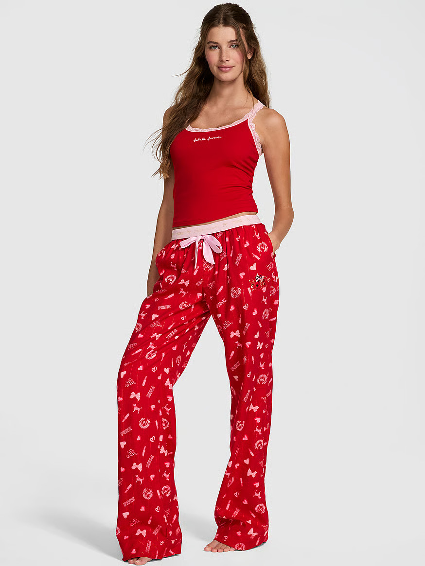 Buy PINK x LoveShackFancy Flannel Pajama Pants, Lipstick Bisous - Order Pajama Bottoms online - P... | Victoria's Secret (US / CA )
